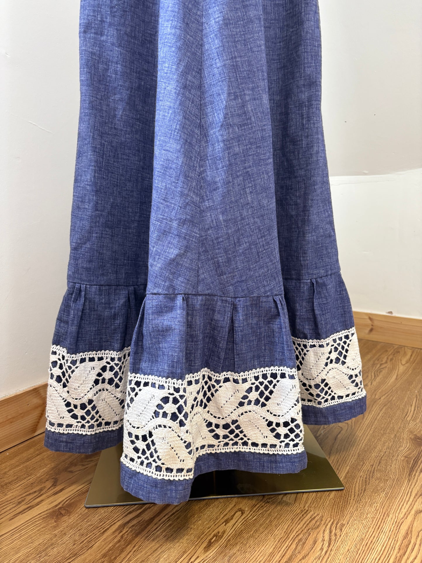 1970s Denim Skirt With Lace