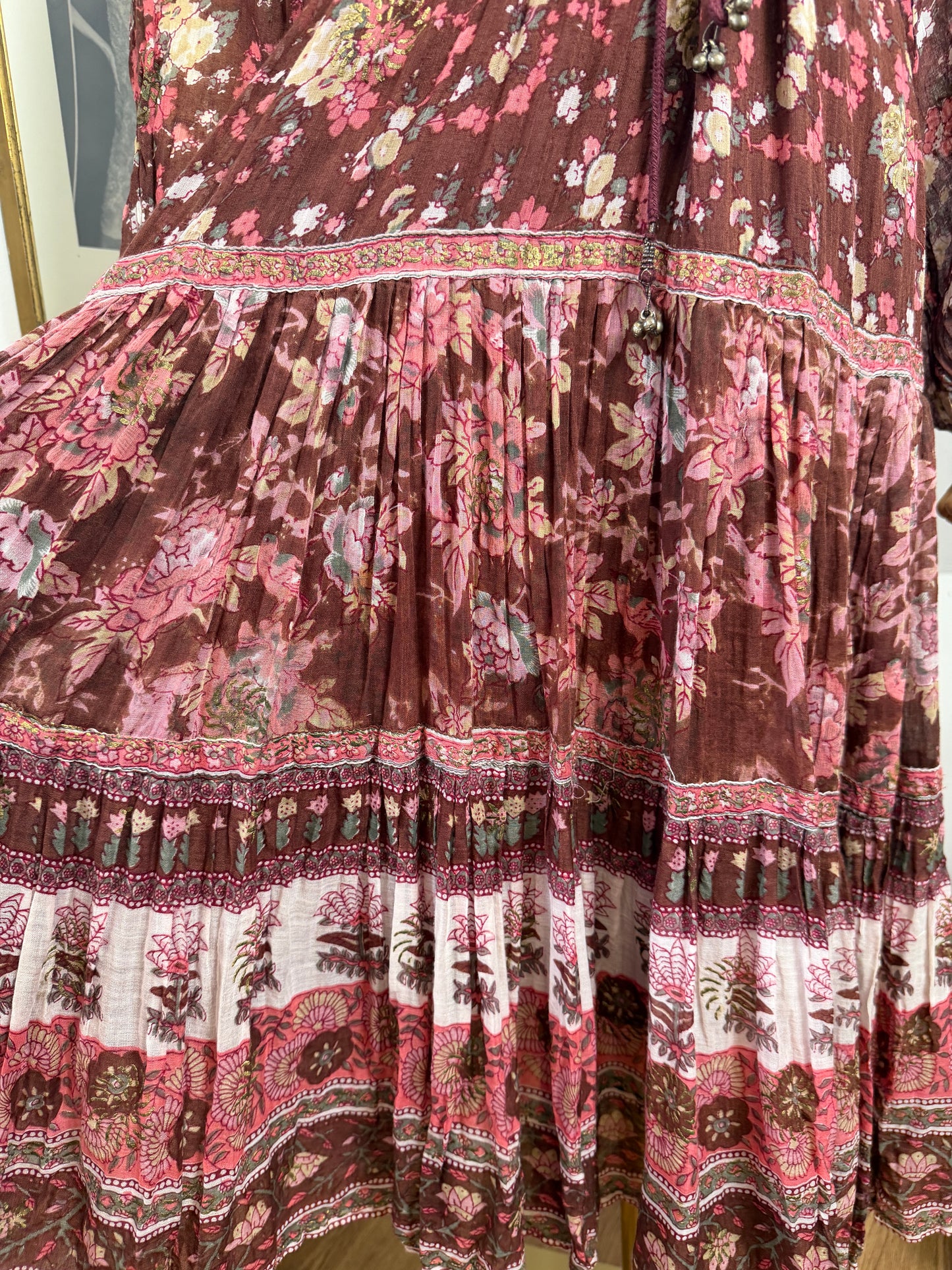 1970s ‘Peacock’ Indian Cotton Burgundy Dress
