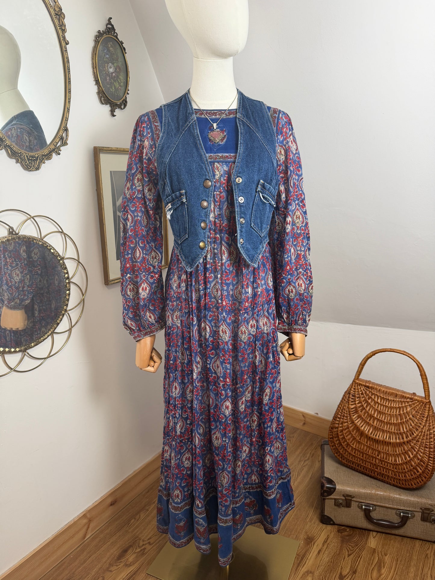 1970s Indian Block print Smock Dress