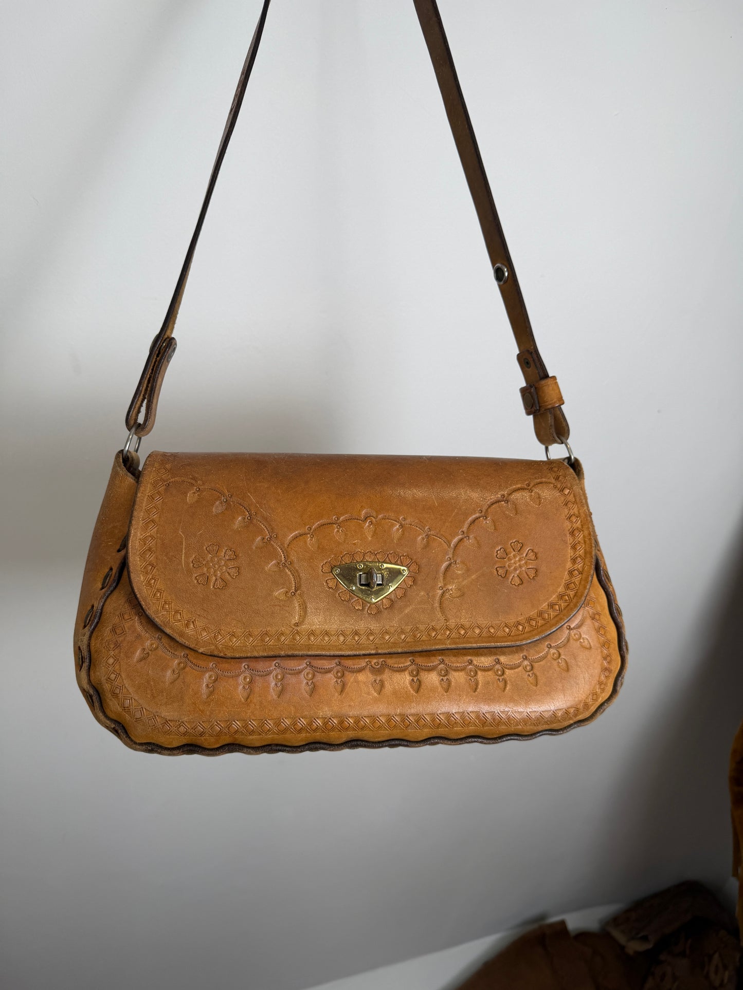 1970s Leather Tooled Bag