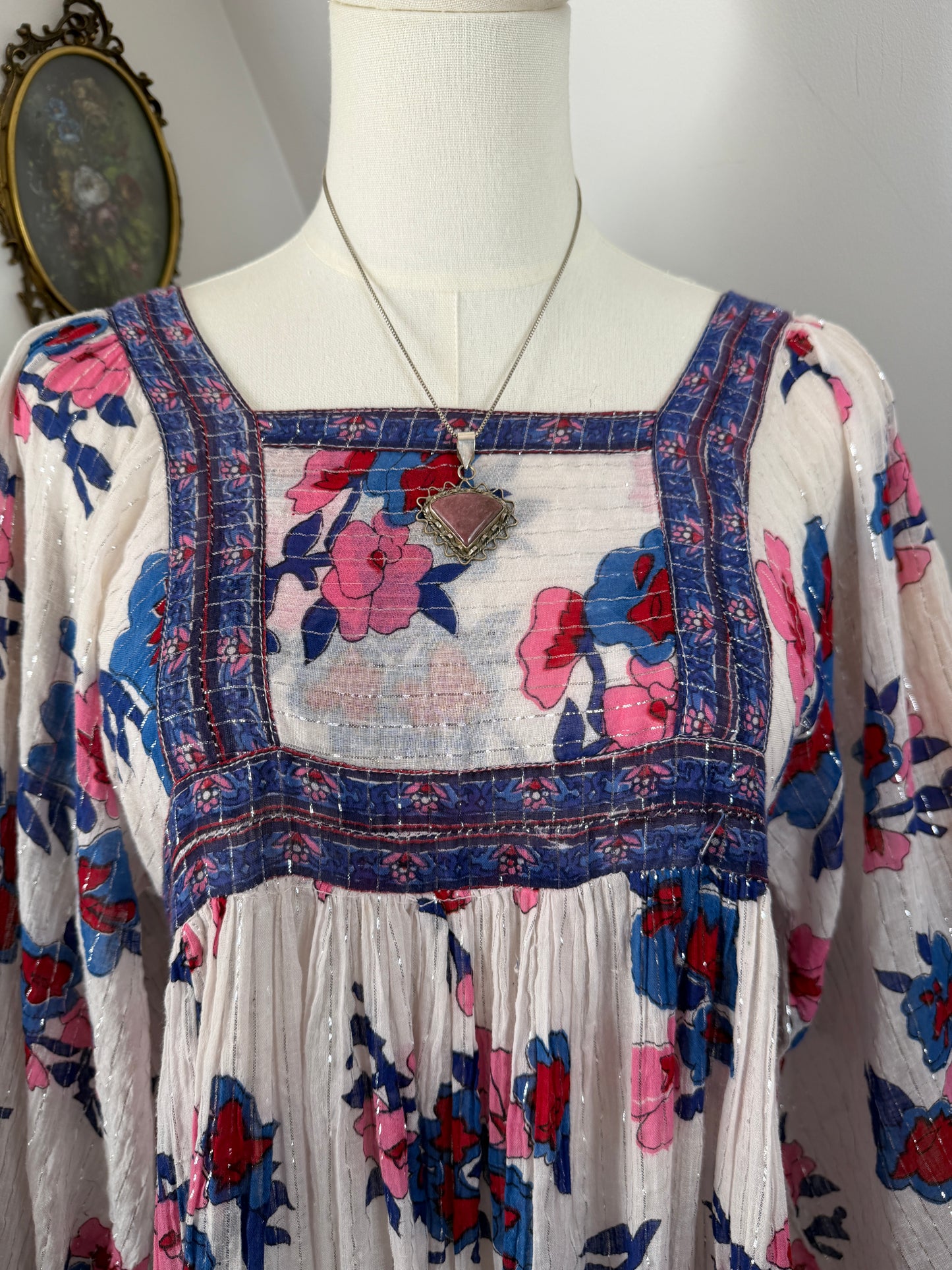 1970s White Lurex Indian Dress