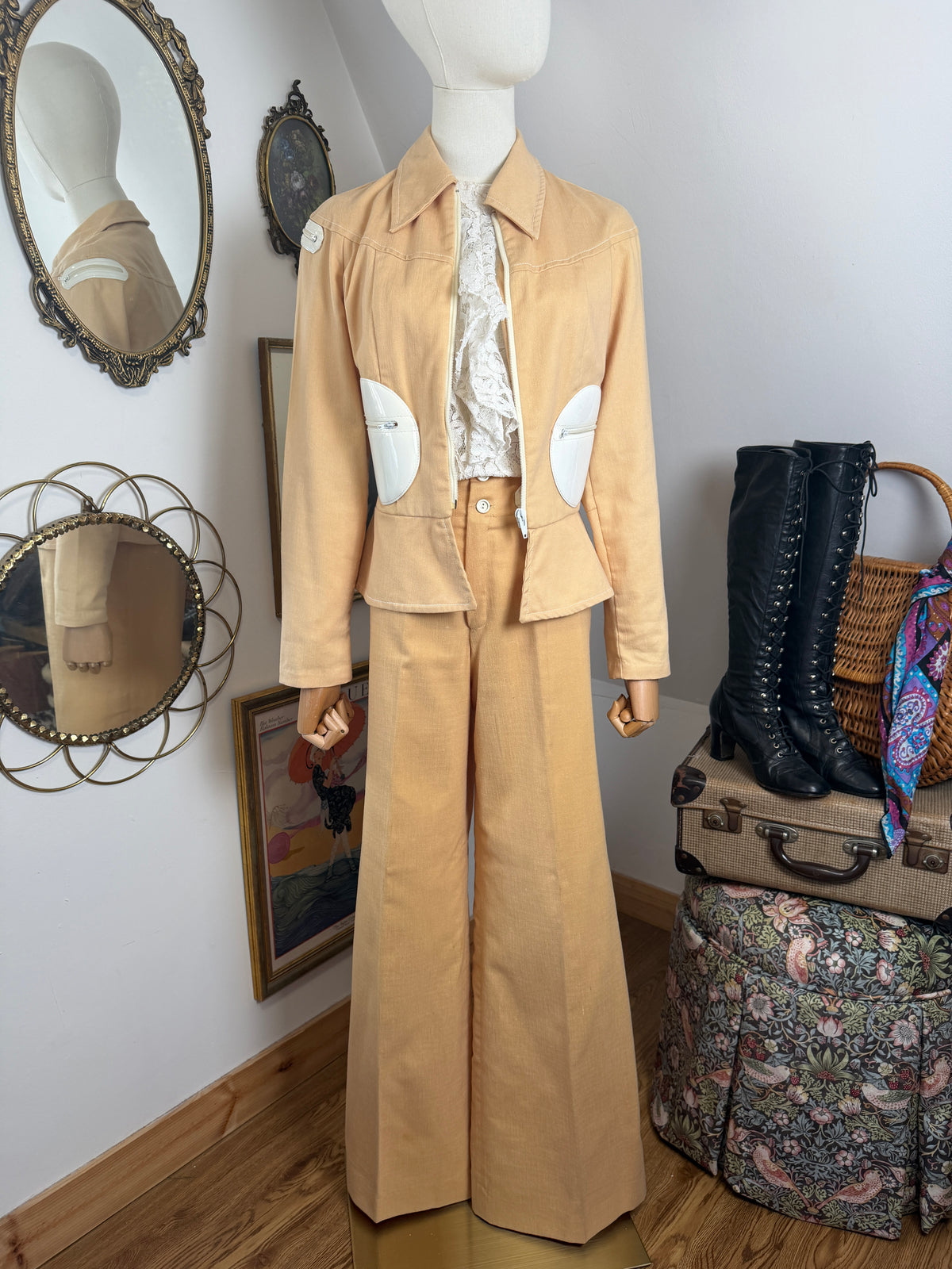 1970s Pale Yellow Flared Suit
