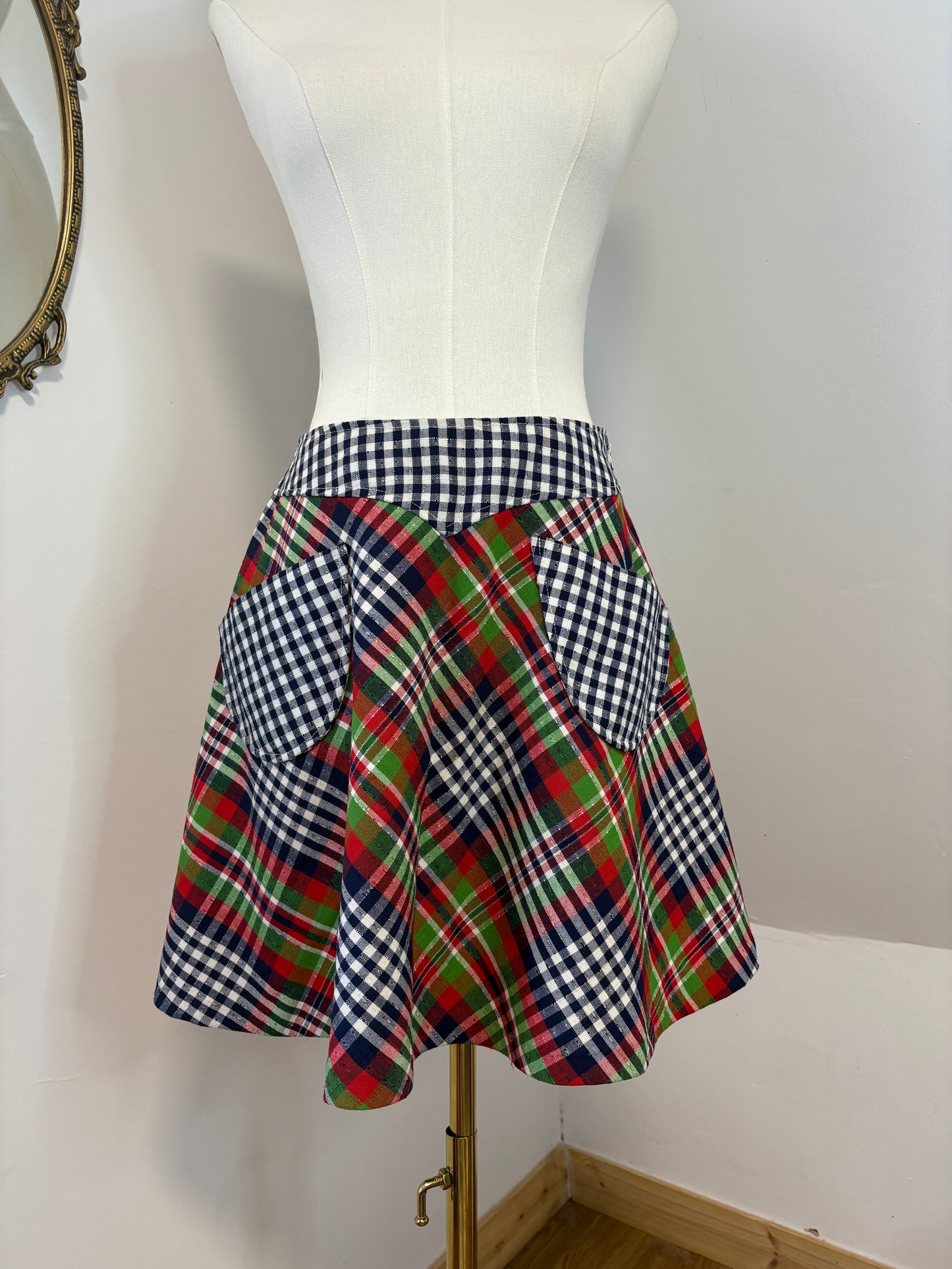 1960s Plaid & Gingham Mini Skirt