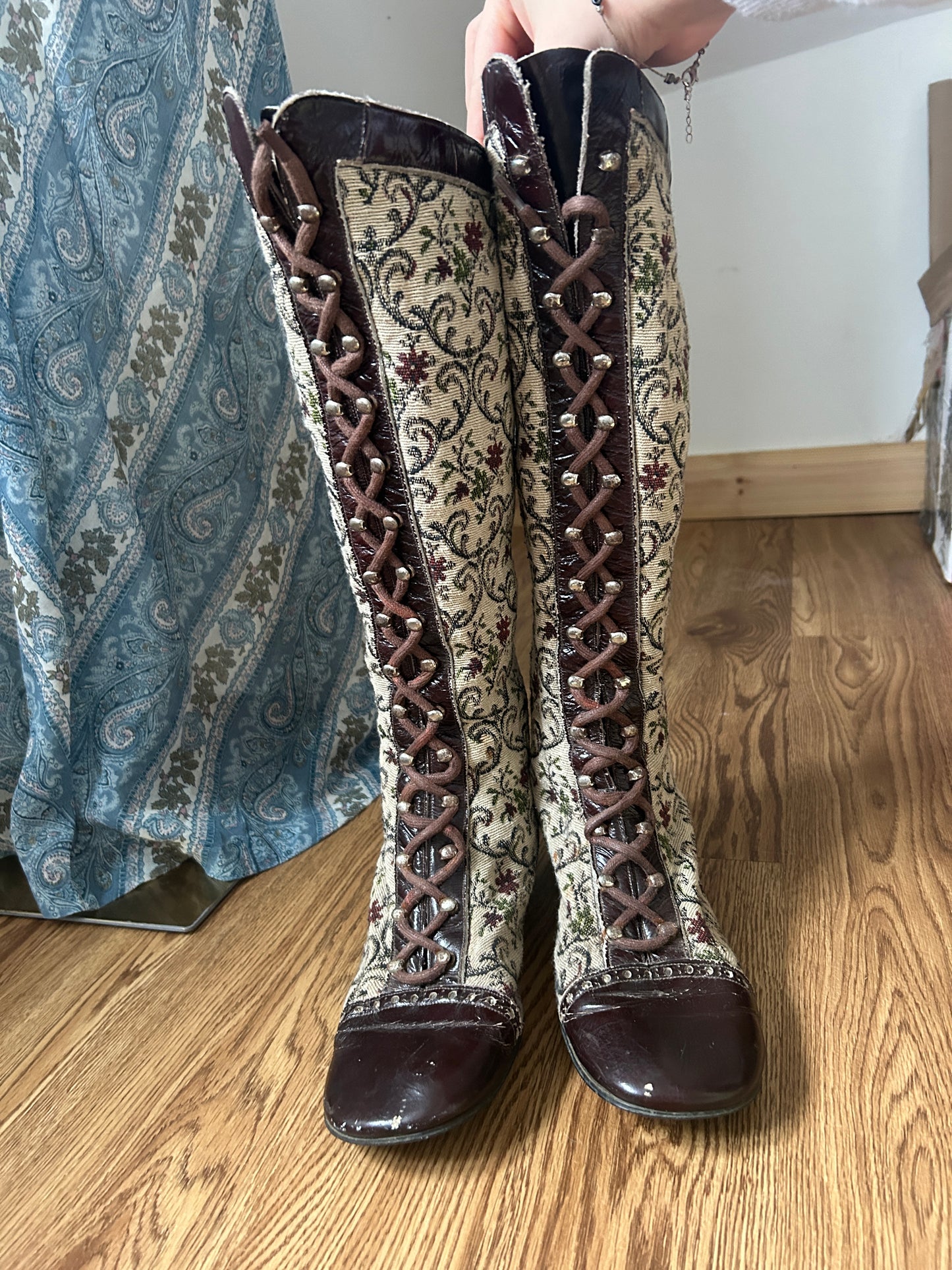 1960s Tapestry Lace-up Boots
