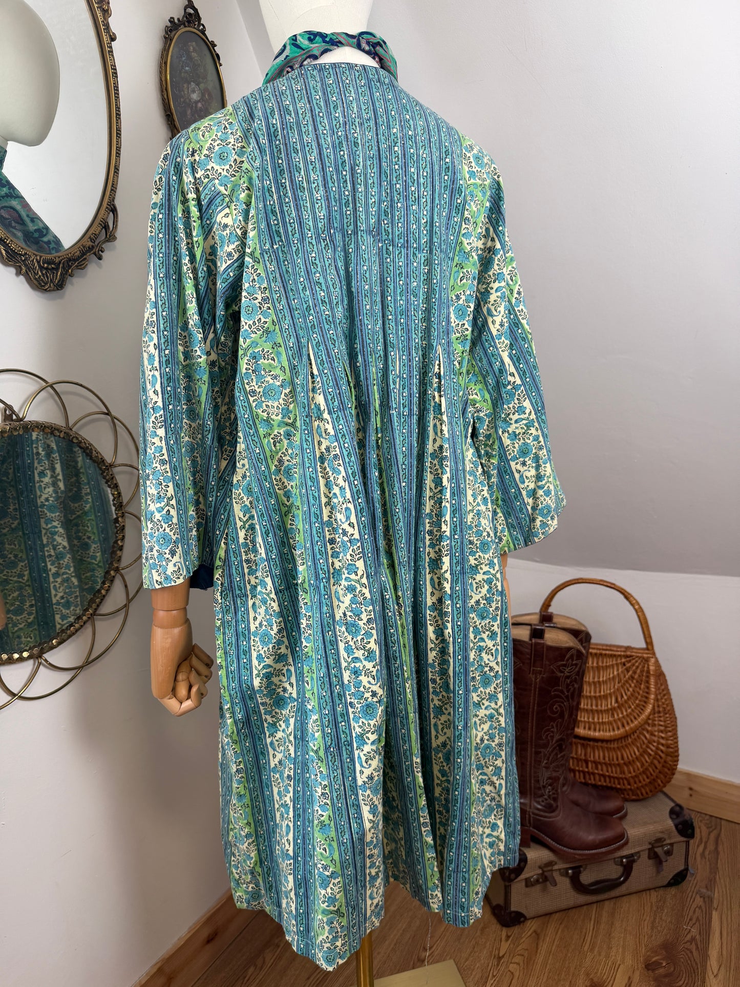 1960s Turquoise Indian Cotton Midi