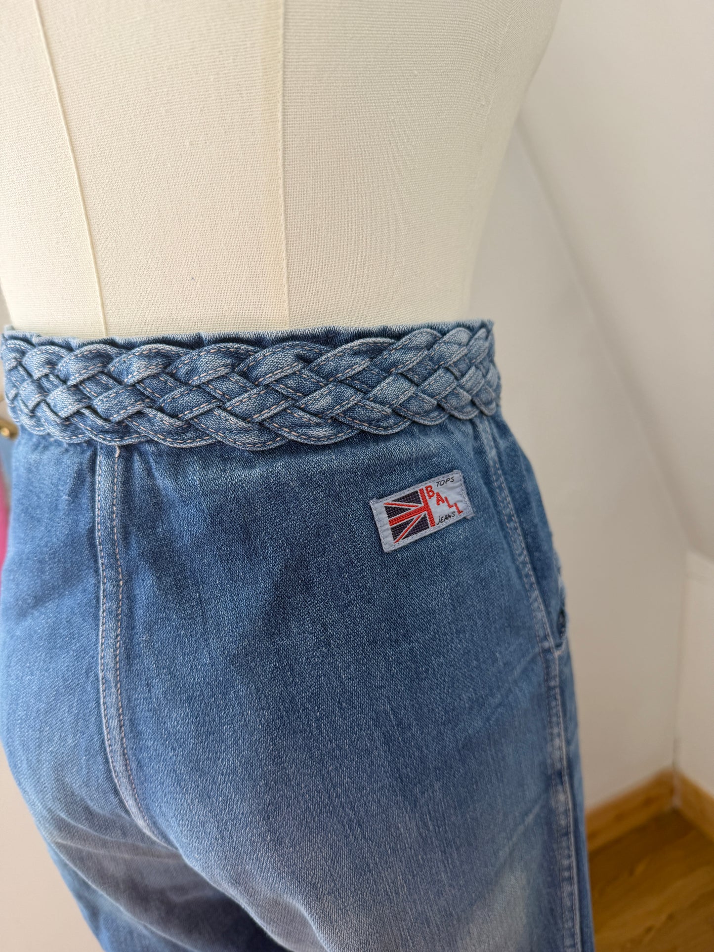 1970s Light Wash Braided Bellbottoms