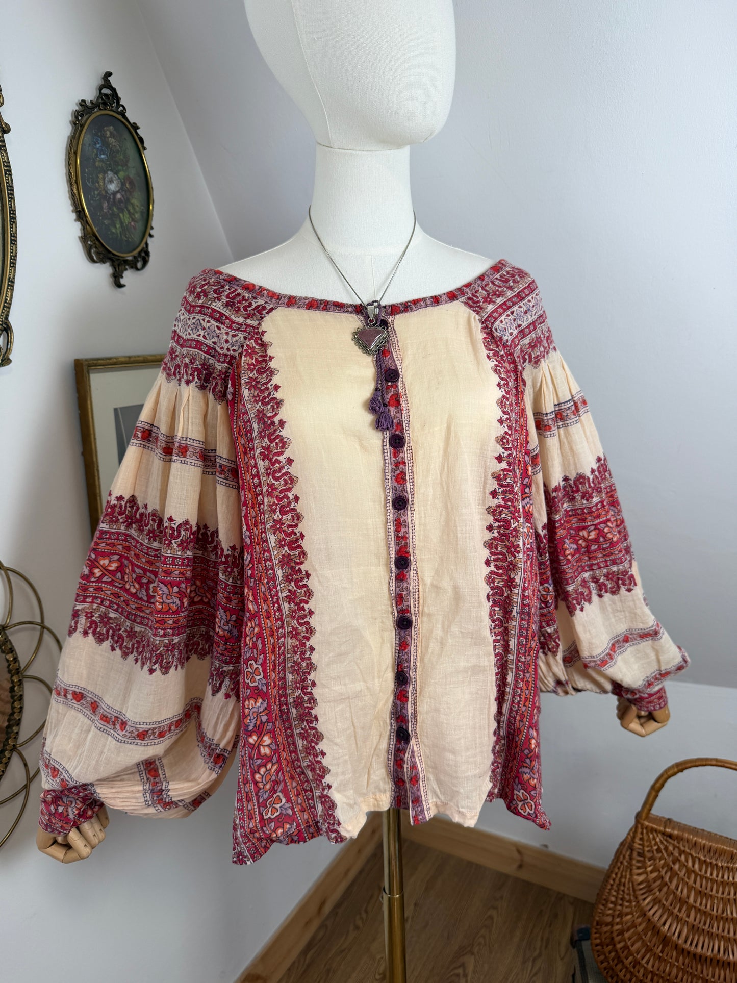 1970s Anokhi Romanian Style Blockprint Blouse