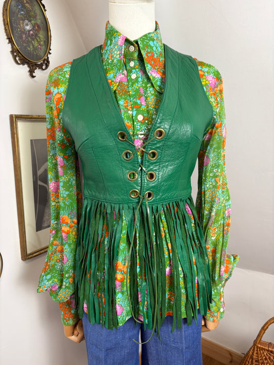 1970s Green Fringe Vest