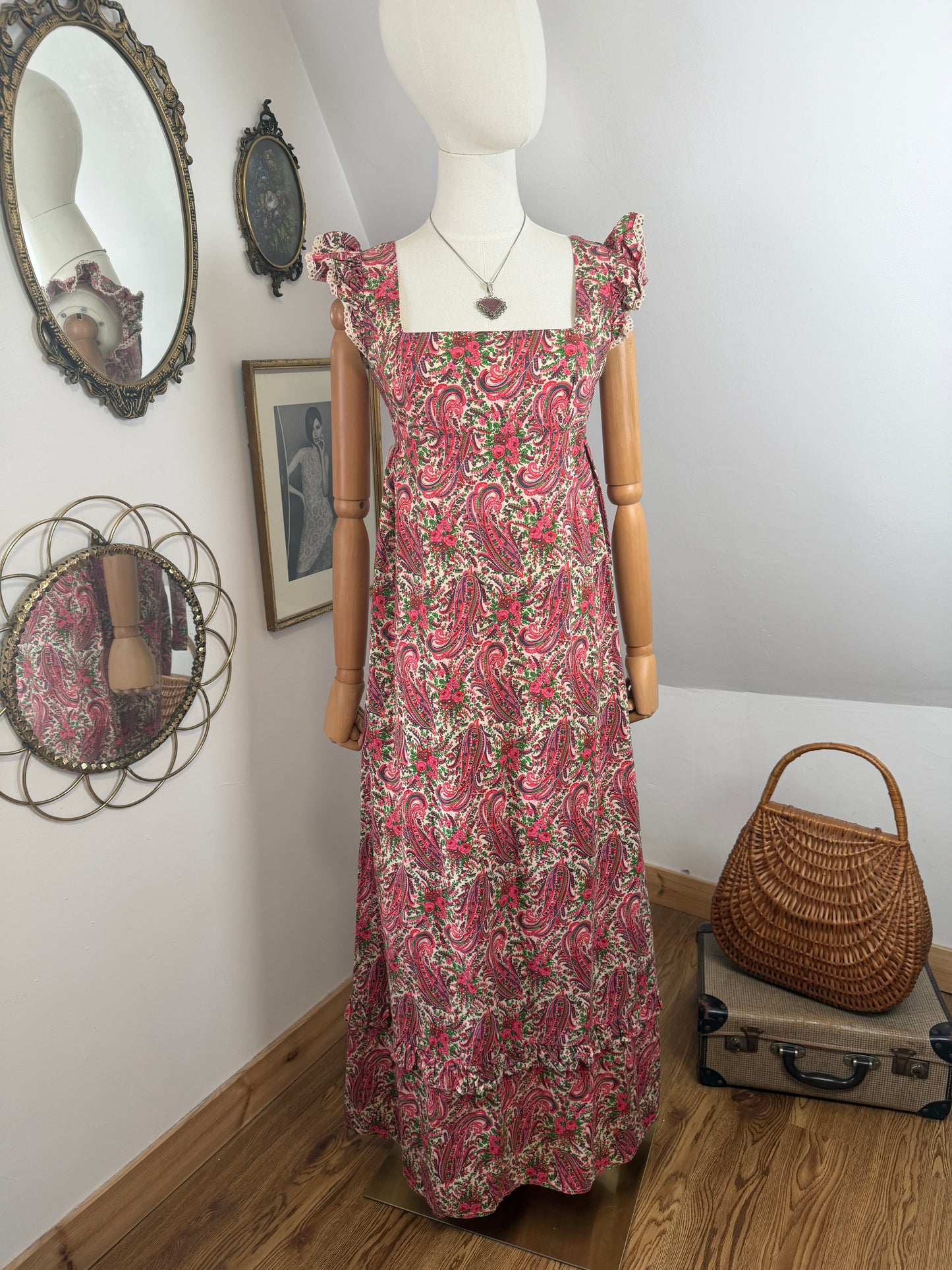1970s Paisley Pinafore Dress