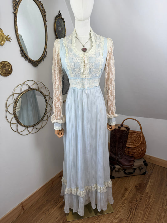 1970s Pale Blue Gunne Sax Dress
