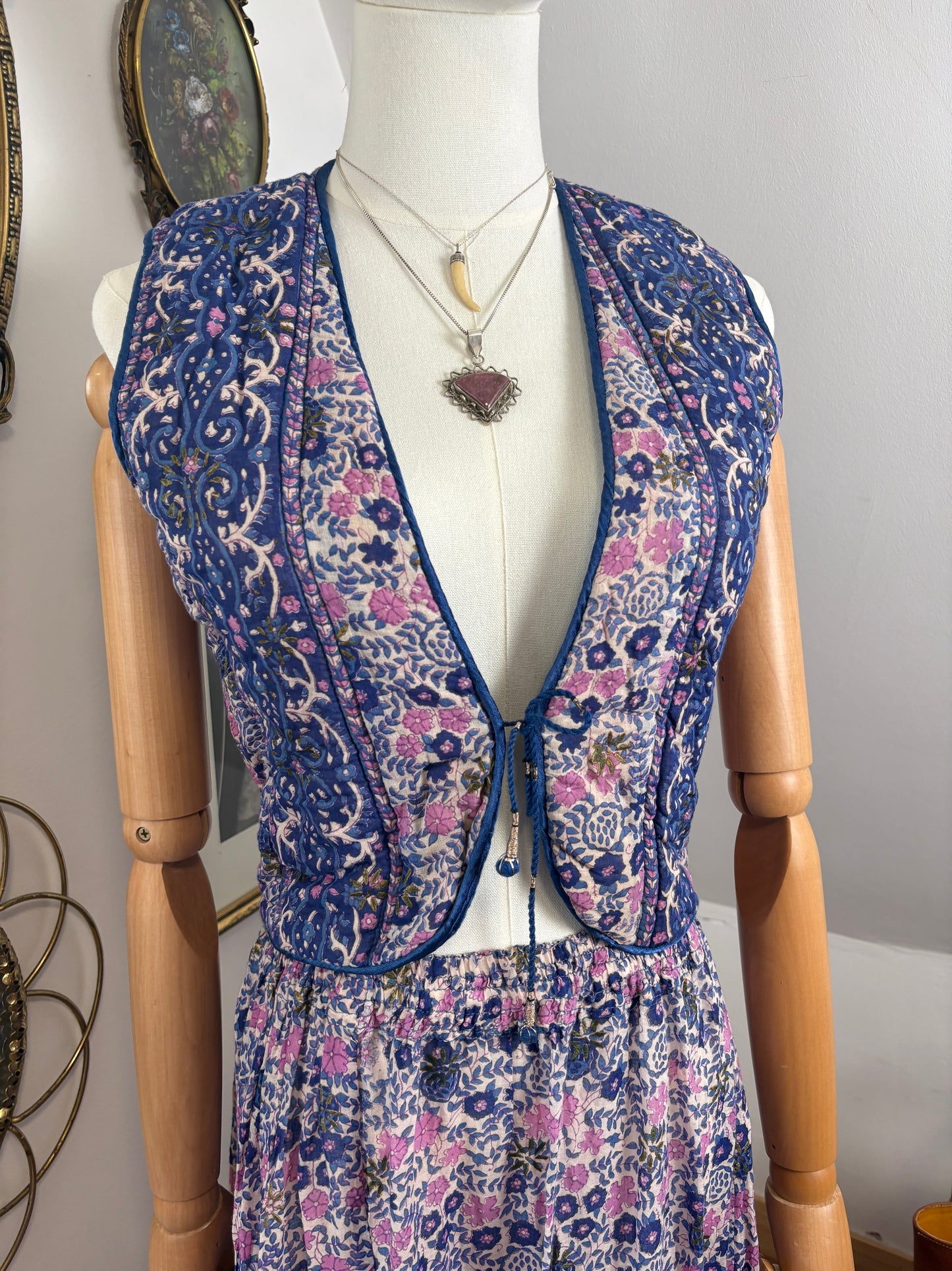 1970s Indian Block-print Vest & Skirt Set