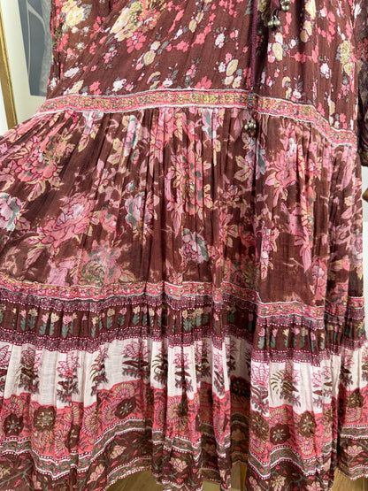 1970s ‘Peacock’ Indian Cotton Burgundy Dress