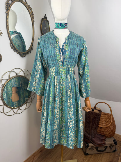 1960s Turquoise Indian Cotton Midi