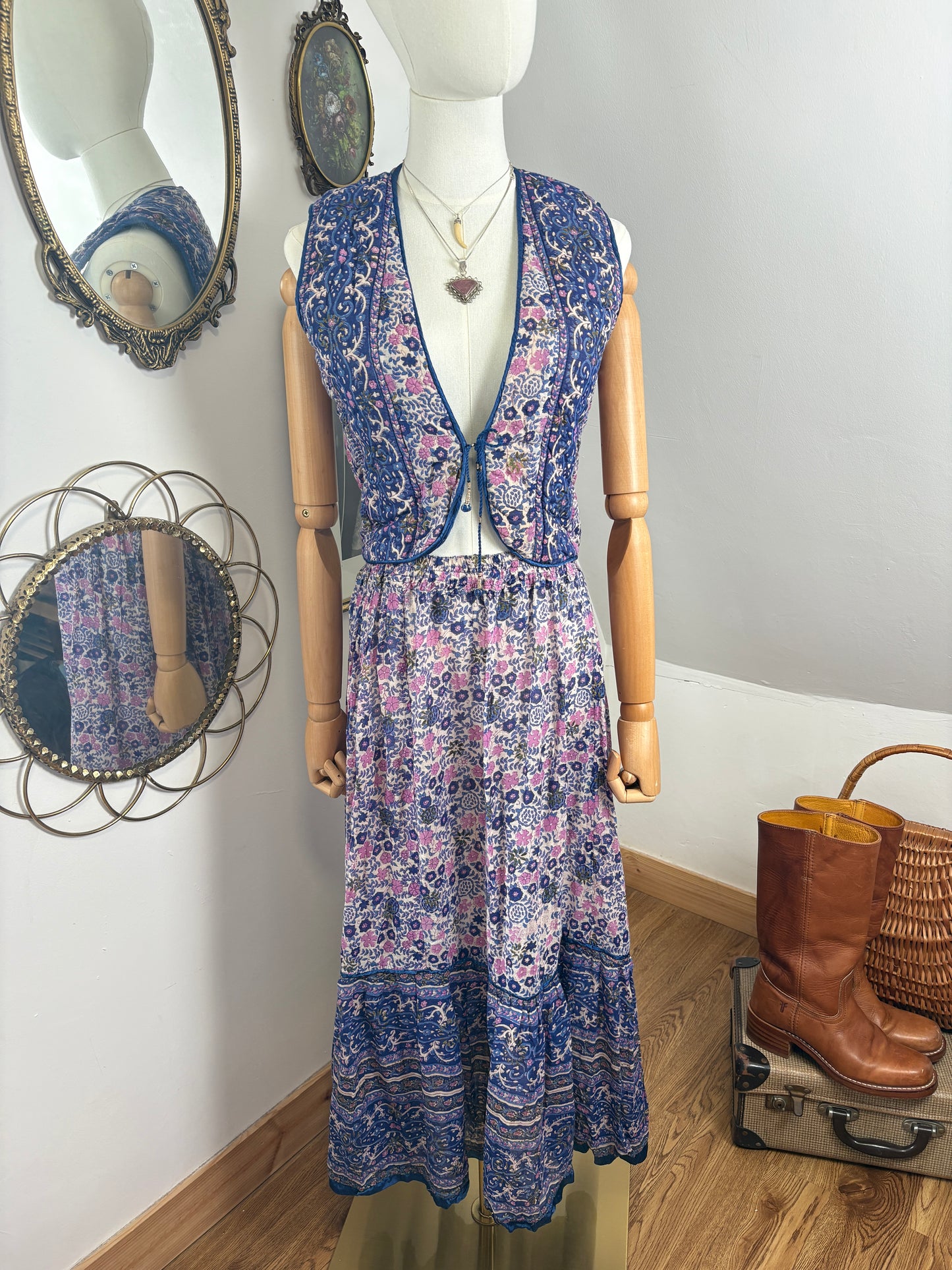 1970s Indian Block-print Vest & Skirt Set