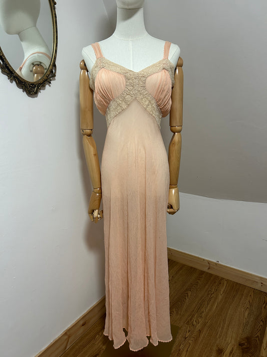 1930s Chiffon Peach Slip Dress