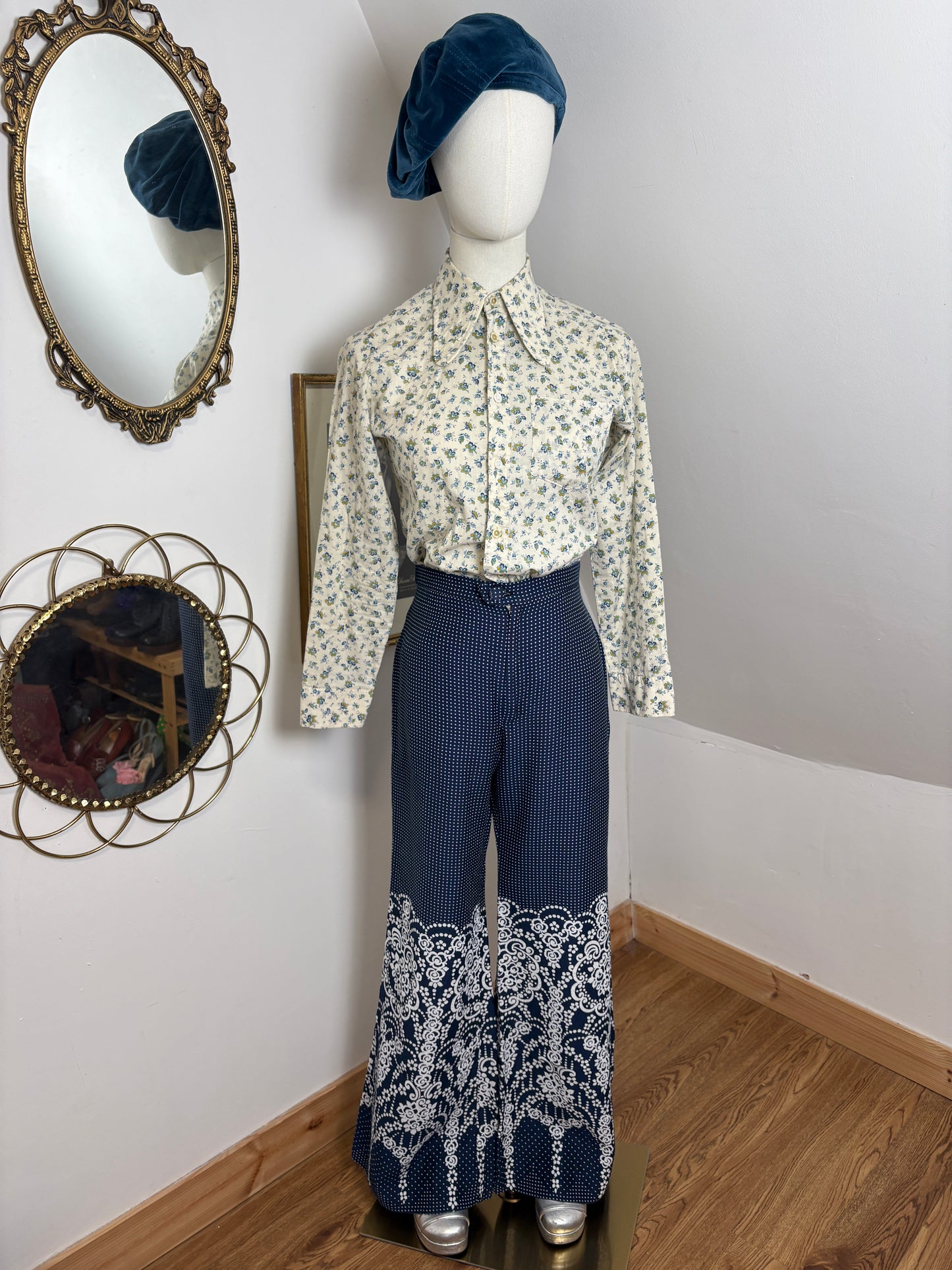 1960s Polka Floral Flares