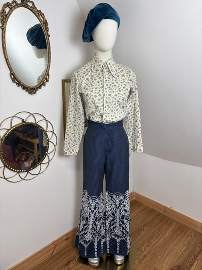 1960s Polka Floral Flares