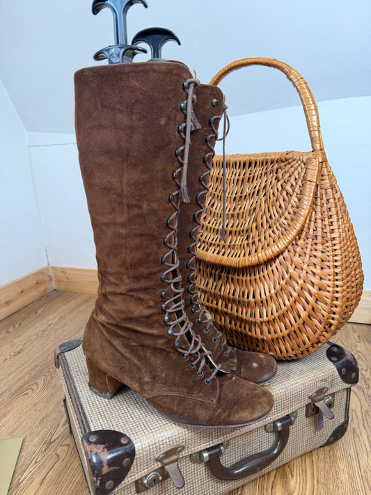 1970s Suede Lace Up Boots