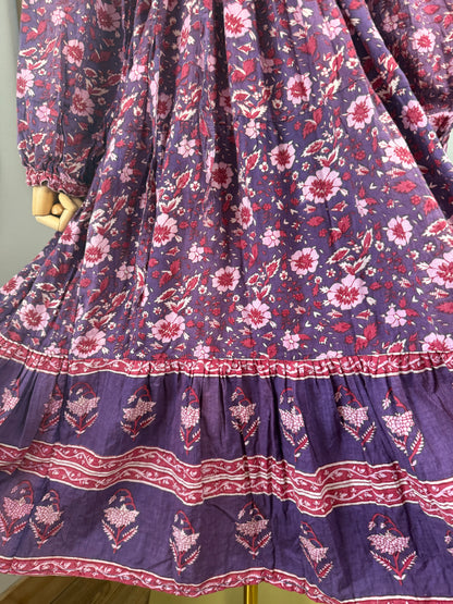1970s ‘Mayur’ Purple Blockprint Dress