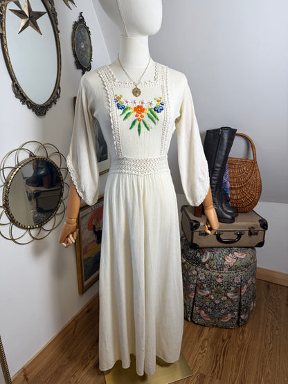 1970s Floral Cheesecloth Dress