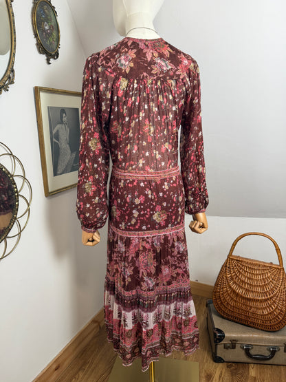 1970s ‘Peacock’ Indian Cotton Burgundy Dress