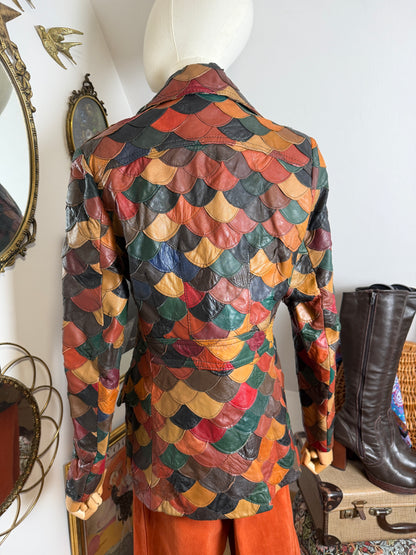1970s Fishscale Patched Leather Jacket