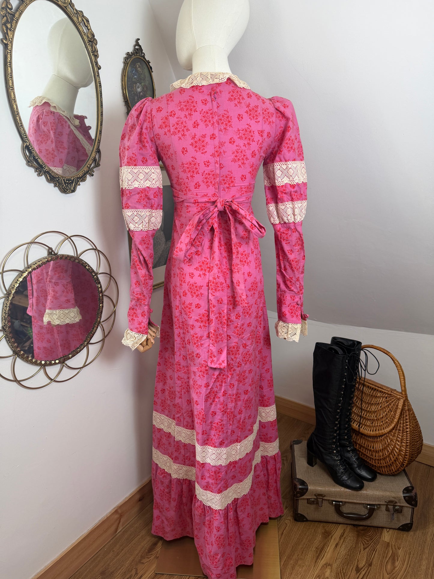 1970s Pink Prairie Dress