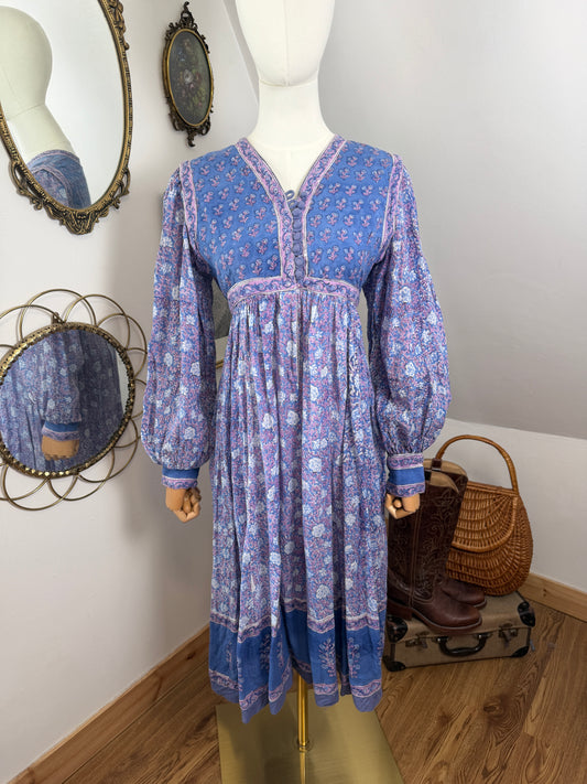 1970s Lilac Indian Blockprint Dress