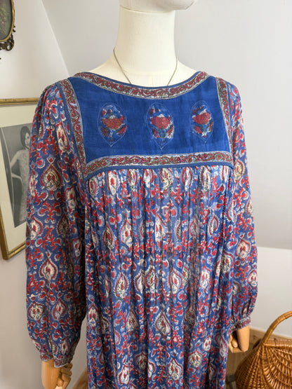 1970s Indian Block print Smock Dress