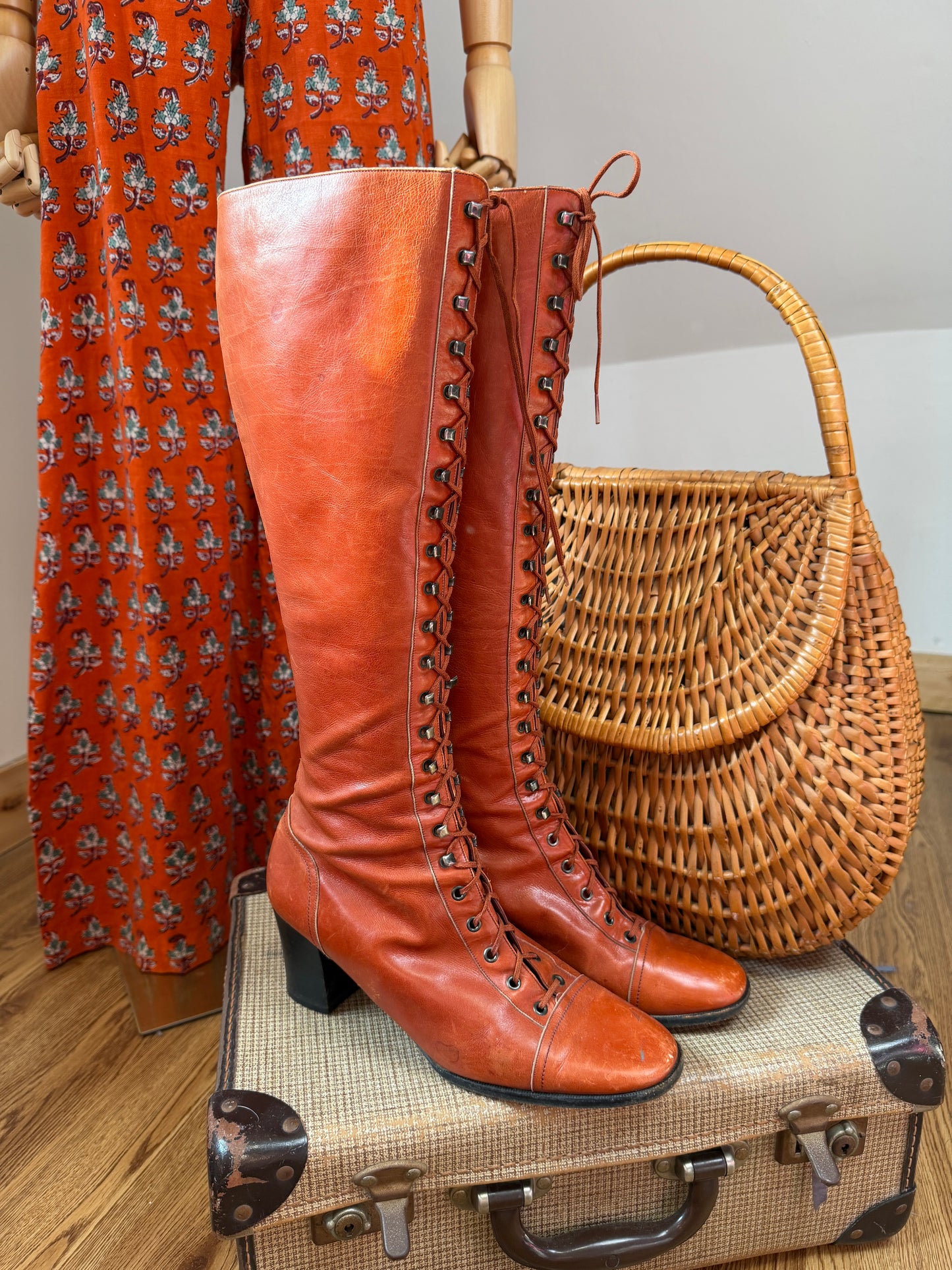 1970s Orange ‘YSL’ Lace Up Boots