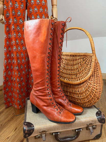 1970s Orange ‘YSL’ Lace Up Boots