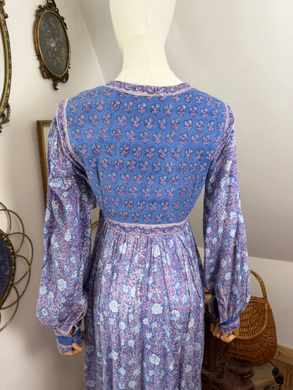 1970s Lilac Indian Blockprint Dress