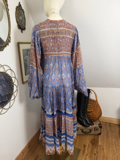 1970s Blue Indian Cotton Dress