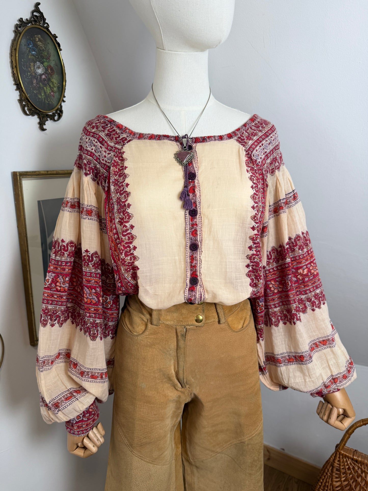 1970s Anokhi Romanian Style Blockprint Blouse