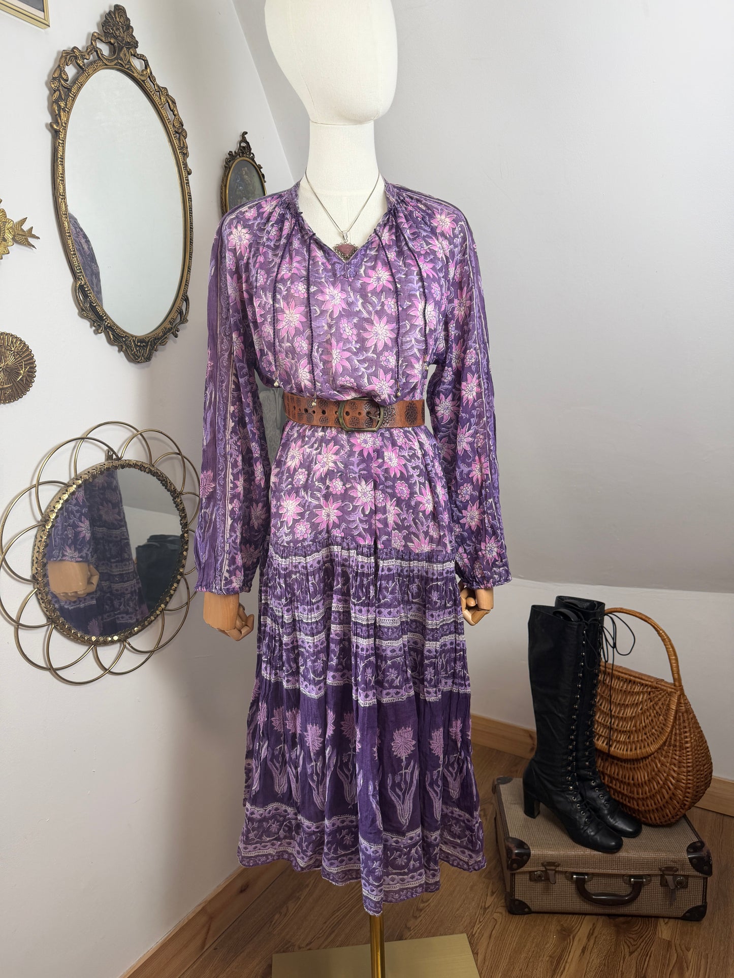 1970s Purple Indian Cotton Dress