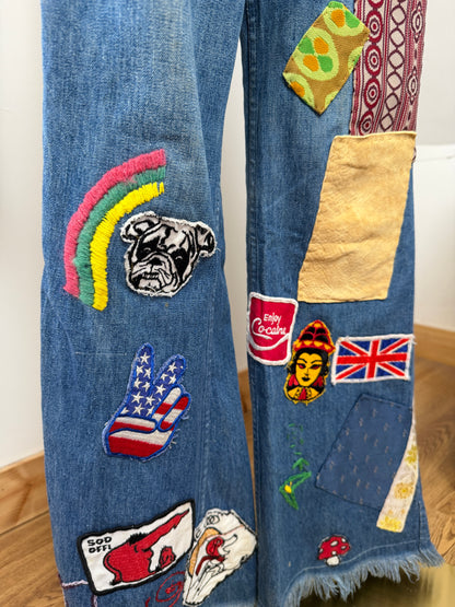 1970s ‘Big E’ Patched Levi Flared Jeans