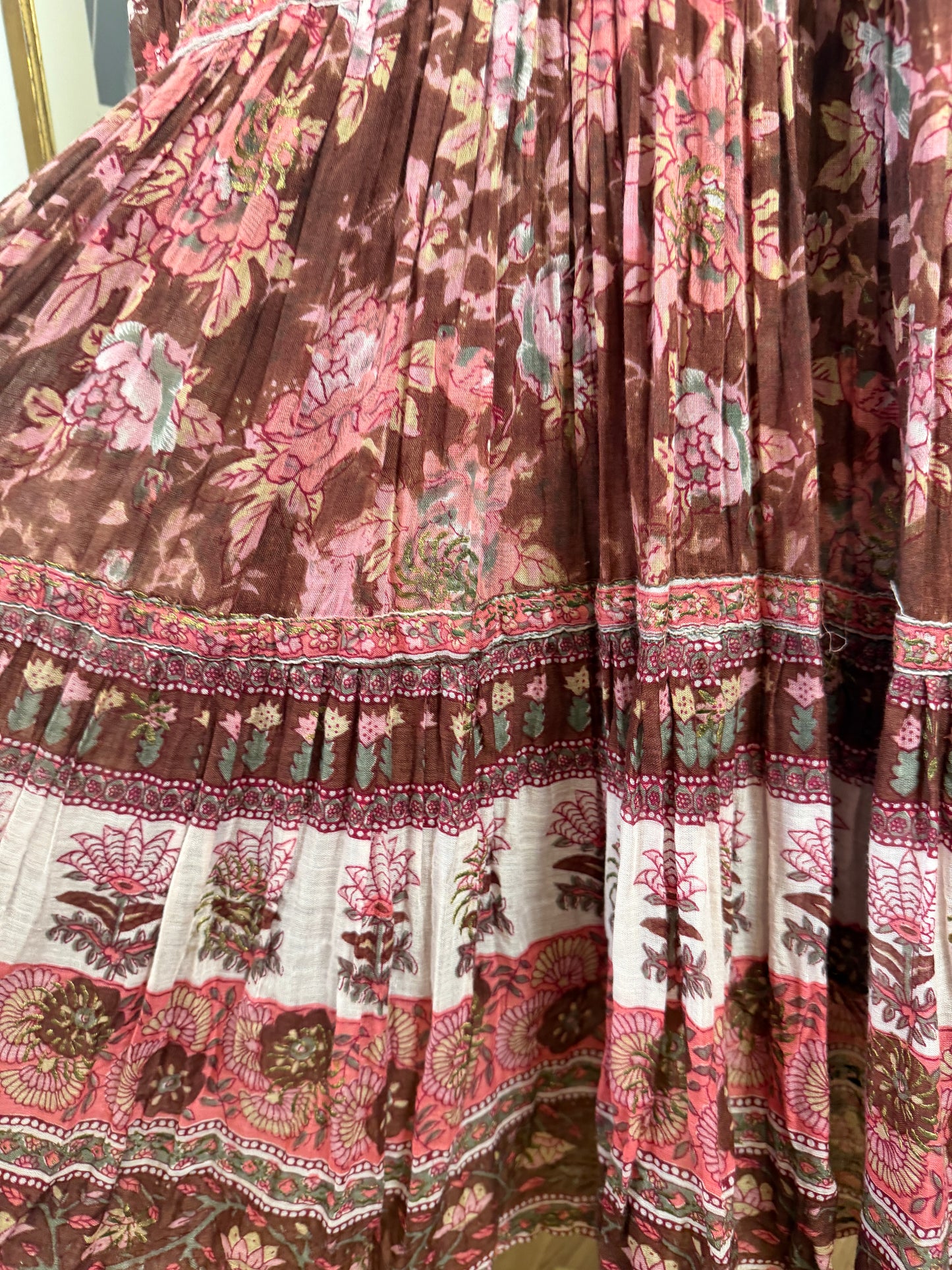 1970s ‘Peacock’ Indian Cotton Burgundy Dress