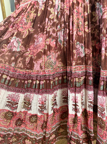 1970s ‘Peacock’ Indian Cotton Burgundy Dress