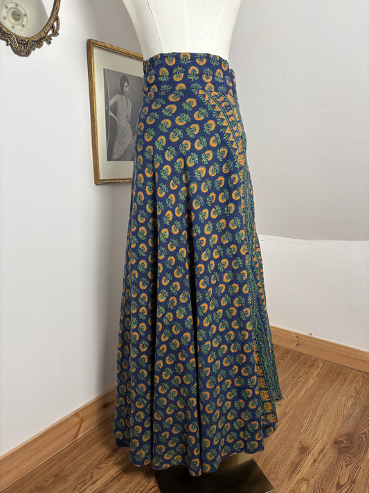 1970s Indian Block-Print Wrap Skirt