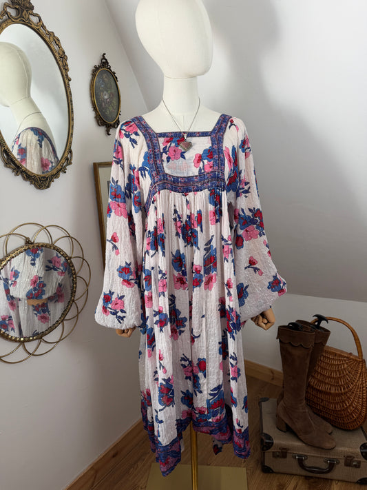 1970s White Lurex Indian Dress
