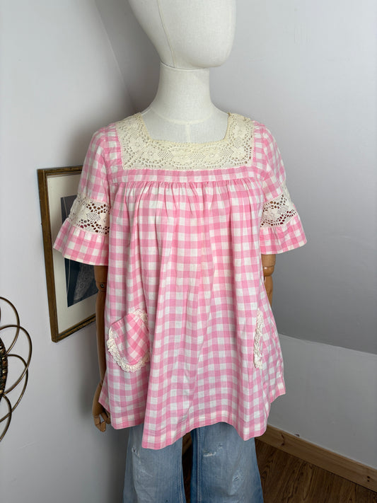 1960s Gingham Smock Top