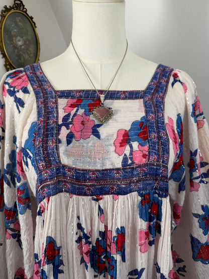 1970s White Lurex Indian Dress