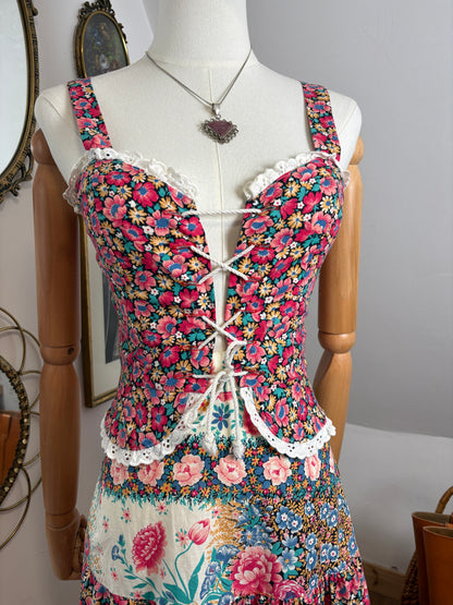 1970s Floral Corset Top & Skirt Set