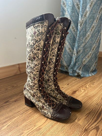1960s Tapestry Lace-up Boots
