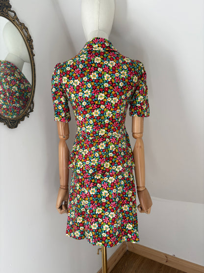 1970s Floral Skirt Suit