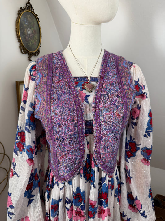 1970s Purple Lurex Blockprint Vest