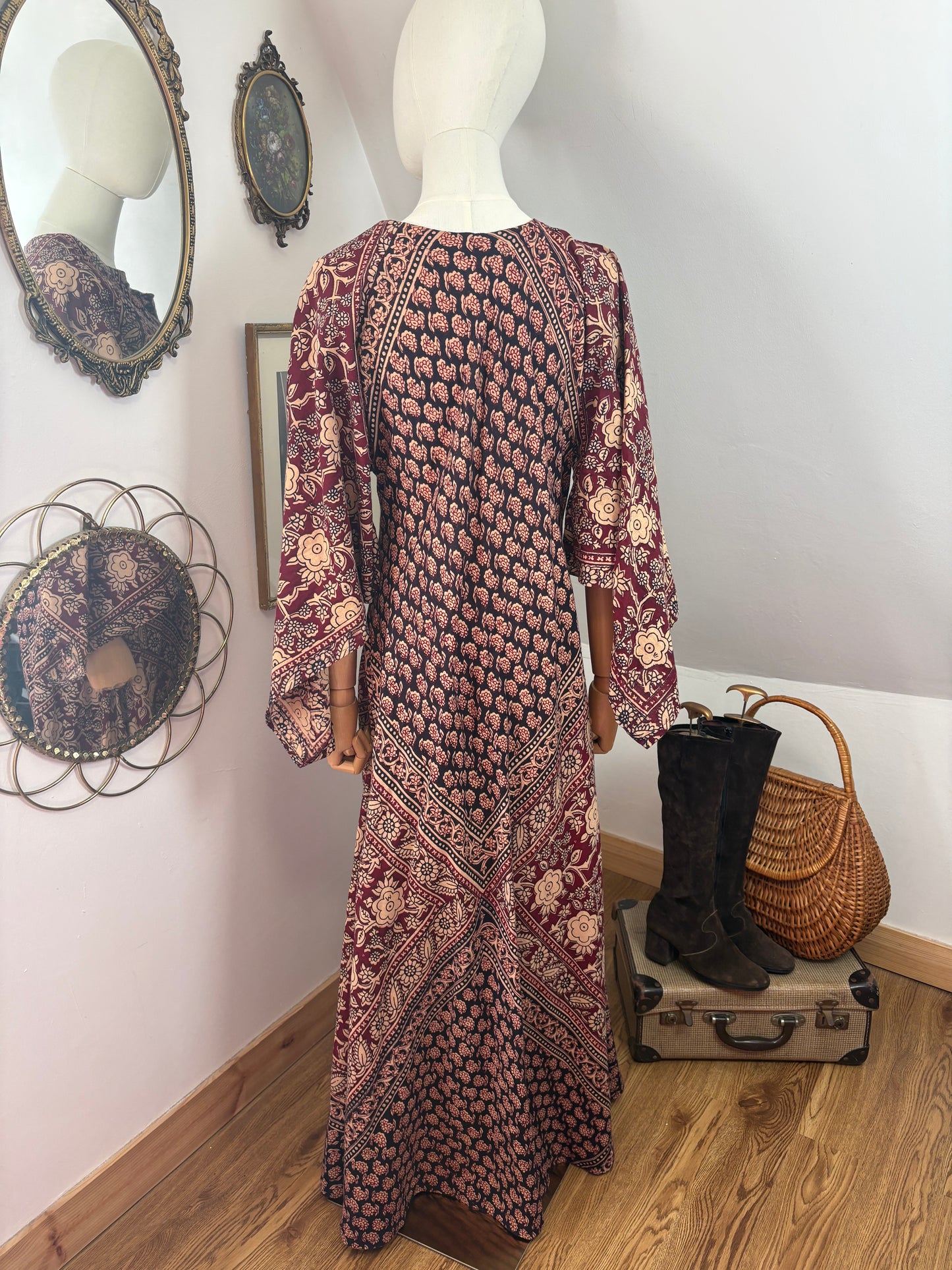 1970s Blockprint Caftan Dress