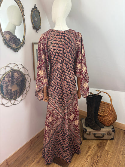 1970s Blockprint Caftan Dress