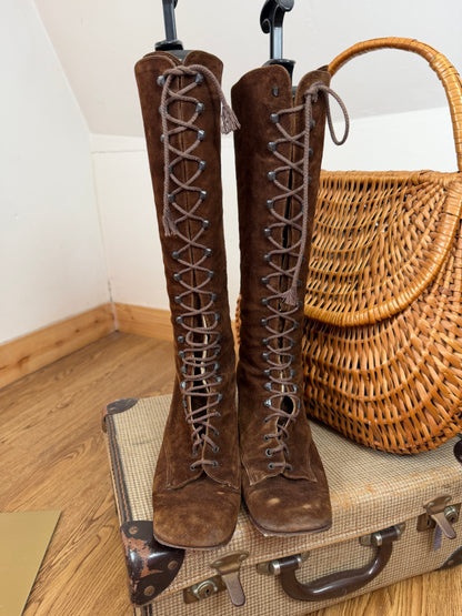 1970s Suede Lace Up Boots