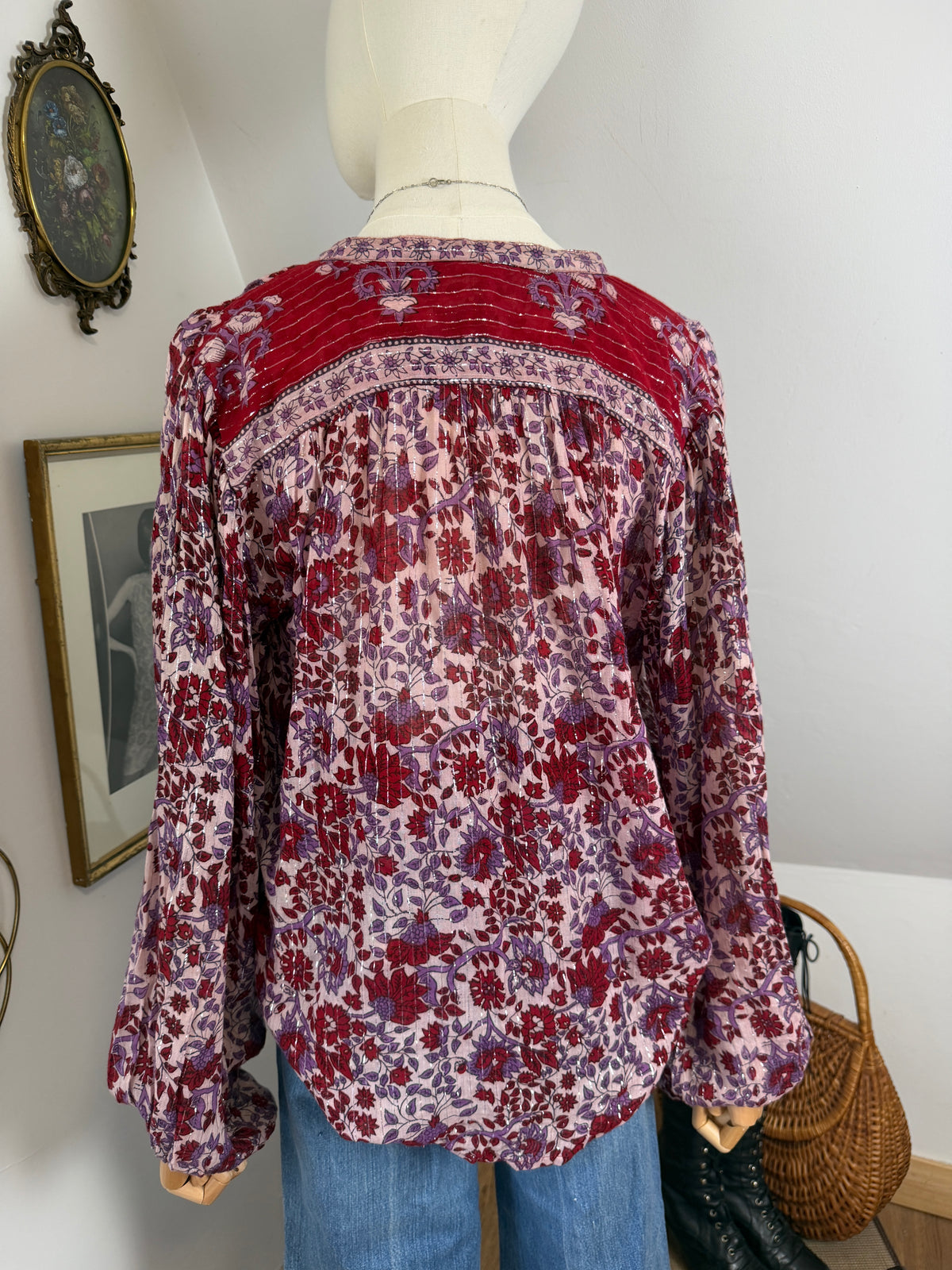 1970s Lurex Blockprint Blouse
